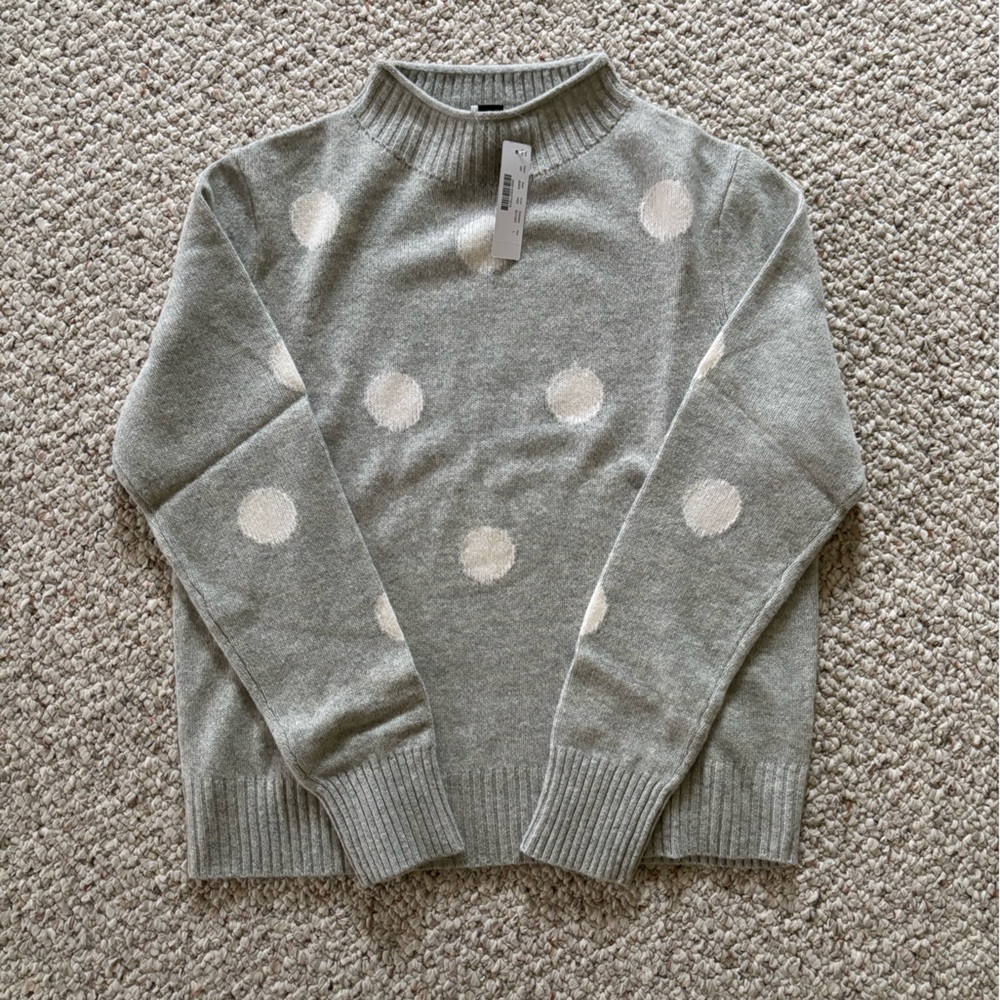 J. Crew 1988 Dot Roll Neck Sweater In Heather Dusk Ivory